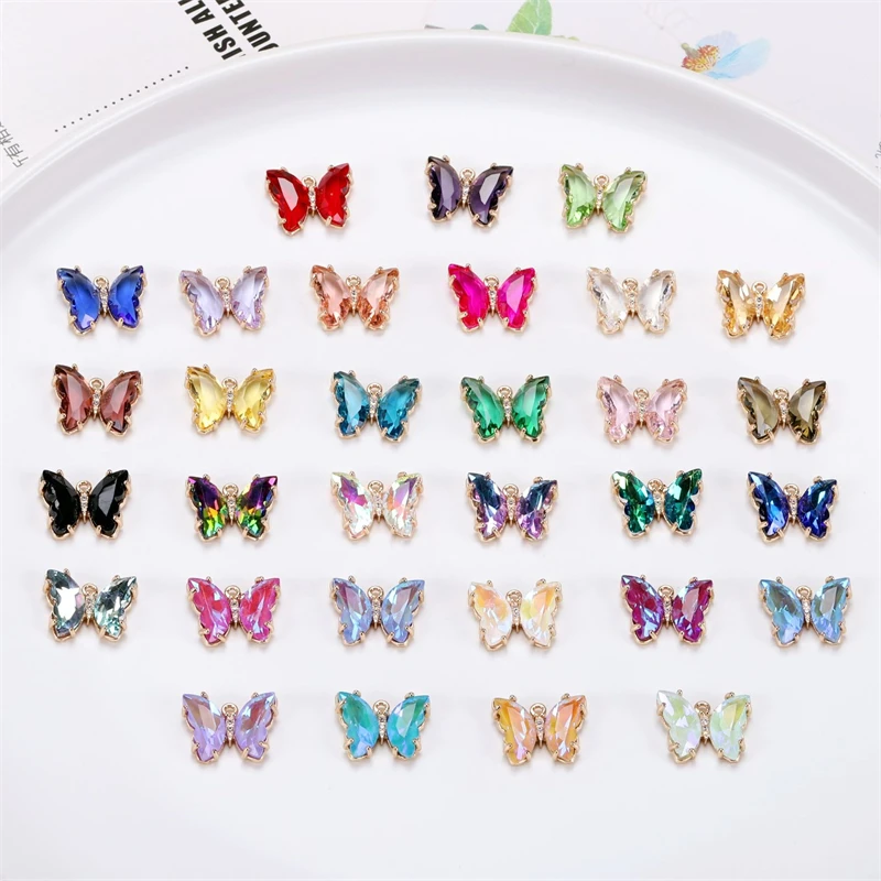 Shuaizhi Charms Copper Gold Plated Glass Crystal Butterfly Pendant Accessories DIY Bracelet Necklace Hairpin