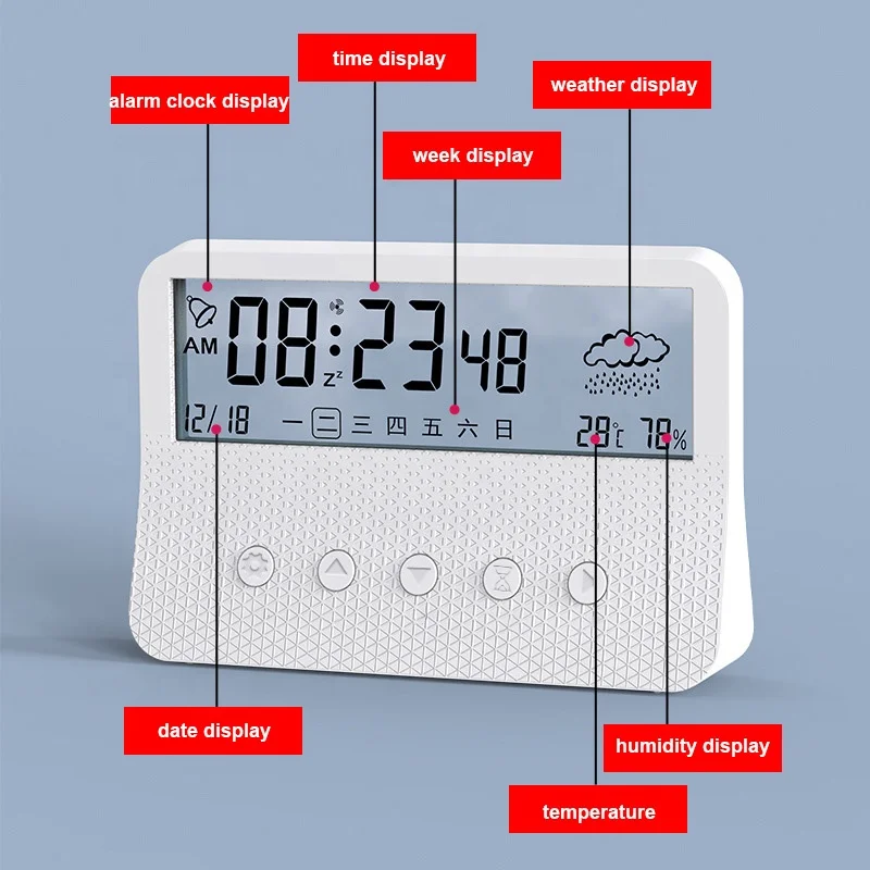 Multi-Function Thermometer Calendar Display Snooze Table Desk Clock Smart Alarm Clock Digital Alarm Clock