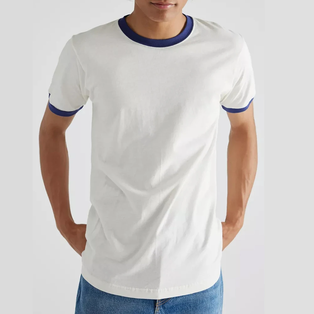 2024 popular contrast two color tshirts custom label pima cotton elastic soft men t shirt