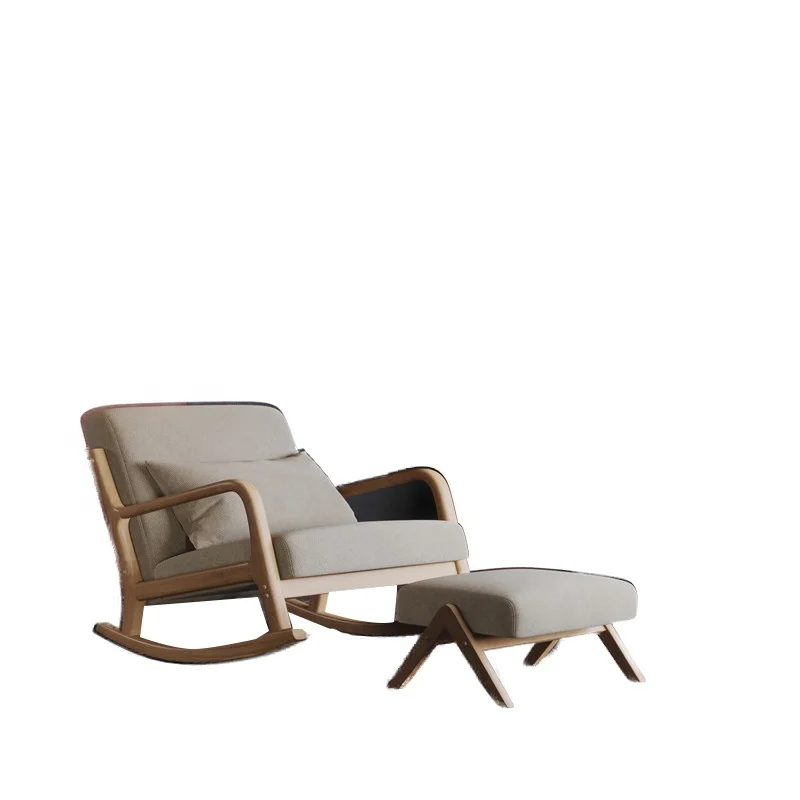 High Grade Oak Retro Kitchen Wide Rocking Chair Livingroom Furniture Leisure Chairs Wooden Fabric Sofa Chair