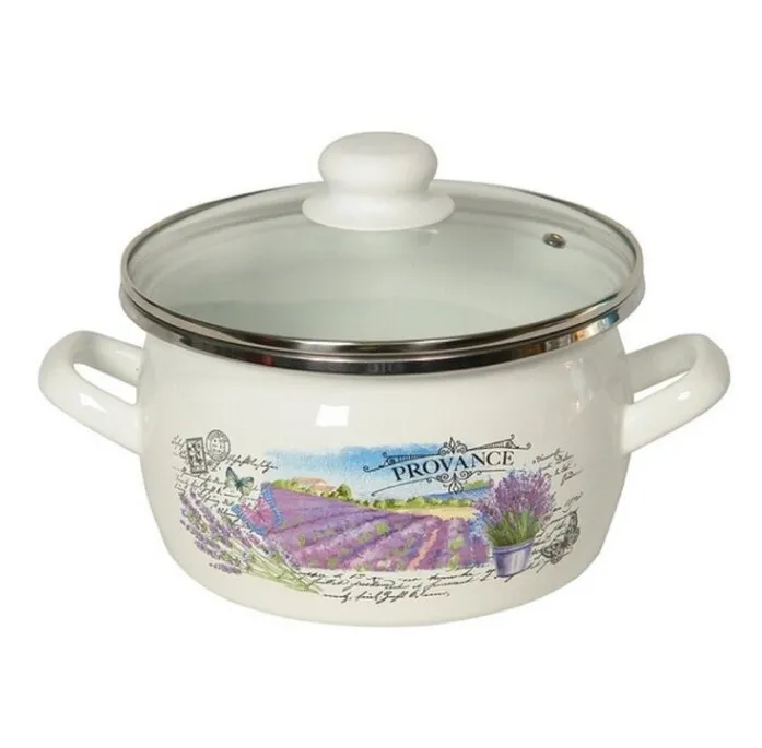 Supply of domestic kitchen outdoor spill-proof European-style metal enamel binaural pan with handle