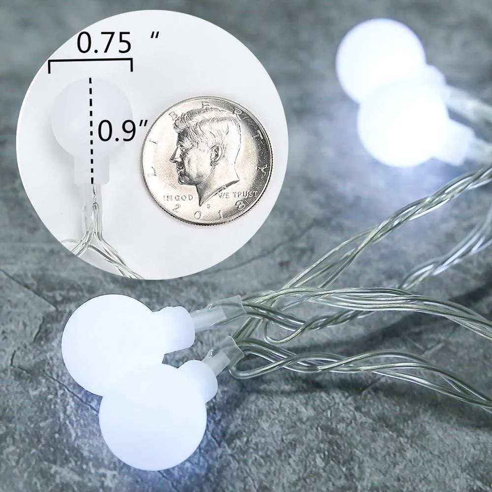 Рождественская гирлянда на День святого Валентина, светодиодная уличная гирлянда с теплым белым светом, декоративная светодиодная гирлянда с белыми шариками