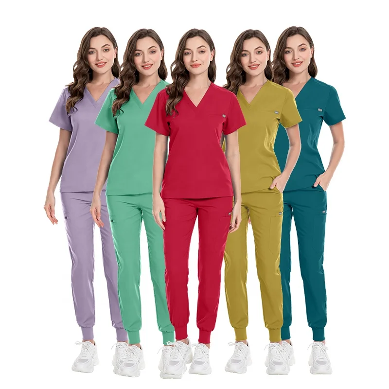 2024 New Custom Lemon Color Surgical Uniforms Stretchy Fabric All Seasons Factory Supply Unisex Nurse Scrub With Jogger Pants