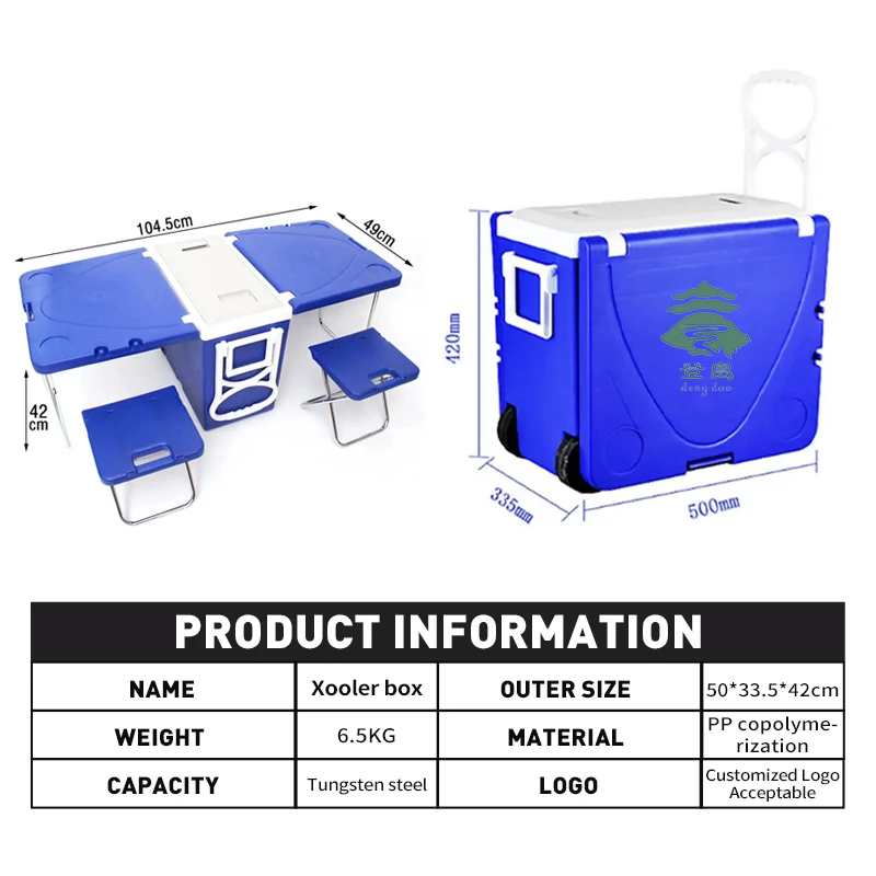 HOT Custom New Design Cooler Box With Table And Chairs Stools Camping Table Pp Ice For Outdoor Cooler Box Professional Insulated