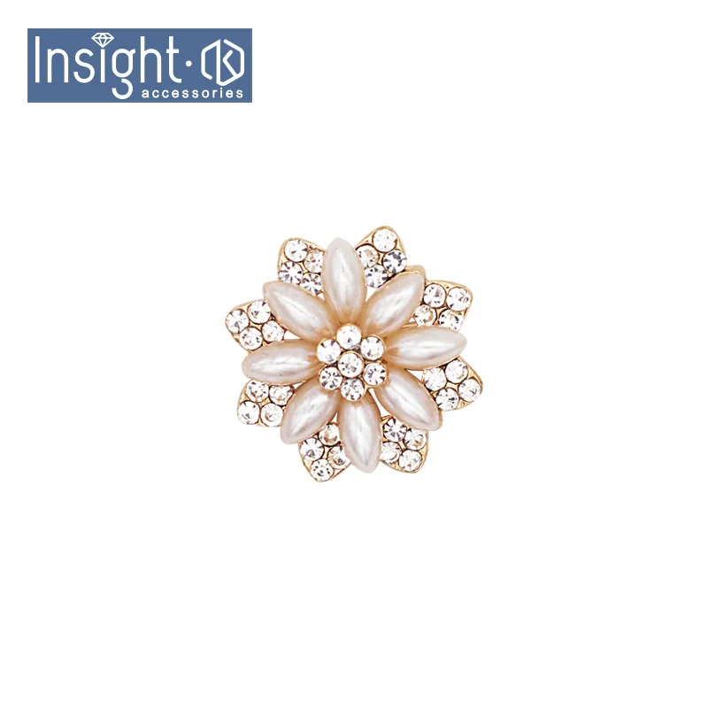 
Zinc Alloy New Suit Jewelry Accessories Custom Flower Gold Brooches Rhinestone&Pearl Brooch For Wedding 