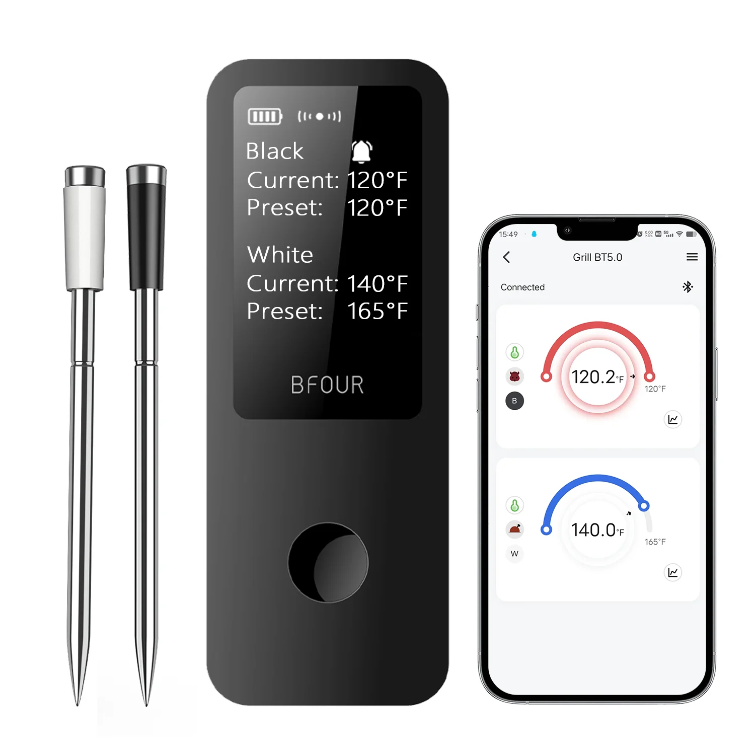 New Arrival 2.4 Inch Large Display Wireless Bluetooth Digital Food Thermometer for BBQ Grill Oven Smoker Air Fryer