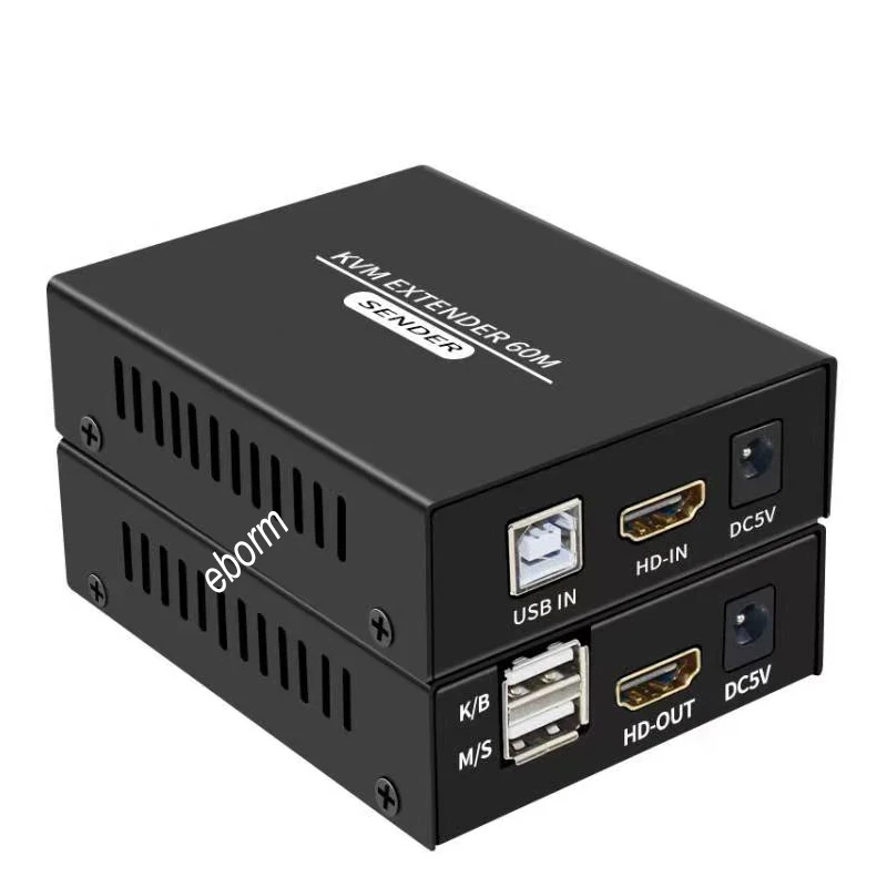 60M HDMI KVM Extender over Cat5e Cat6 1080P HDMI USB KVM Ethernet Extender Transmitter with Loop out Support USB Keyboard Mouse