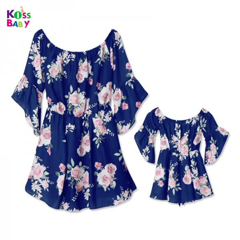 
Mother Daughter Matching Dress Floral Printed Chiffon Dress Mom and Daughter Outfit Girls Dresses Family Look Matching Outfits 