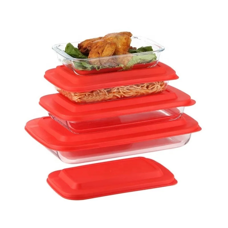 Aeofa Heat Resistant High Borosilicate Rectangular Glass Baking Dish Tray with Plastic Lid Casserole Pan Clear Bakeware Plate