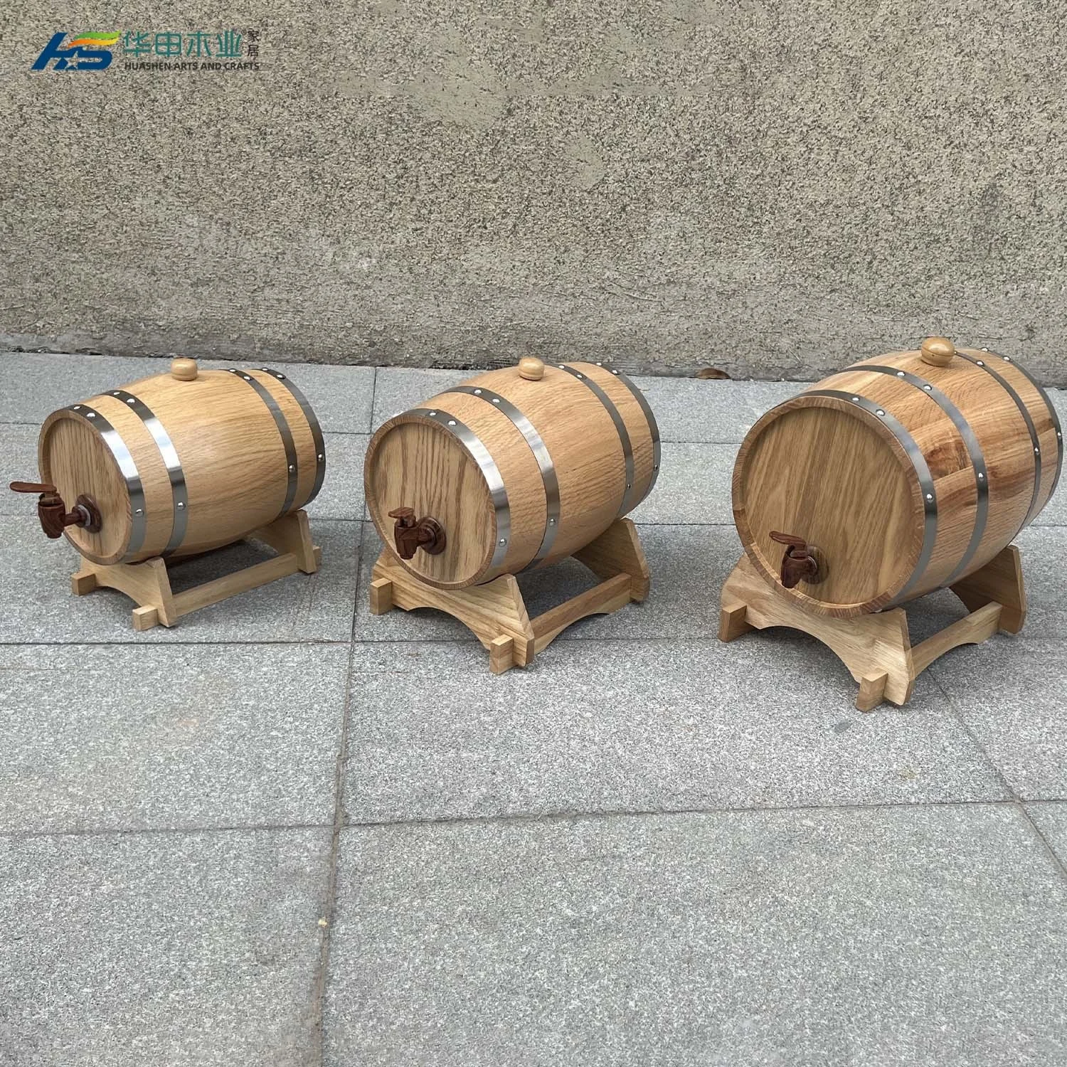 Caoxian Huashen factory wholesale wooden barrels oak wood barrel wood wine barrel 1/1.5/ 3/ 5 /10 L