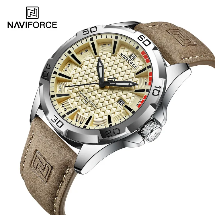 NAVIFORCE 8023 Модные мужские спортивные часы из натуральной кожи углеродного волокна циферблат Кварцевые