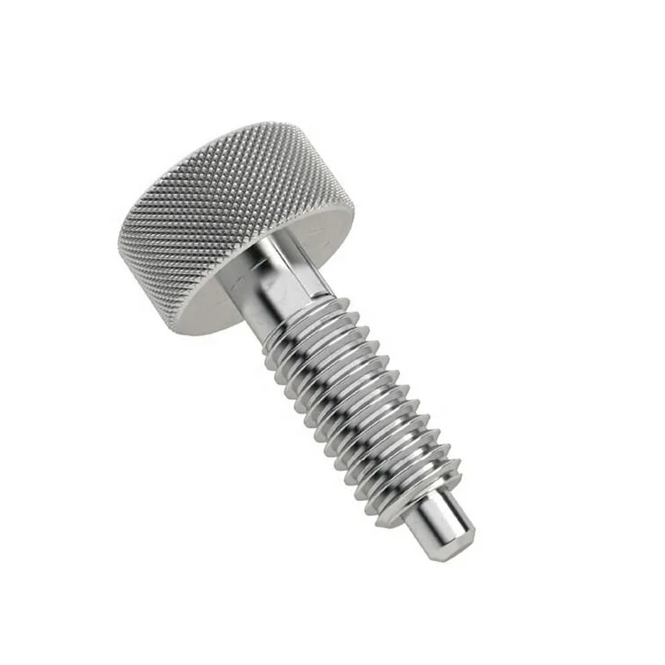 Custom cnc turning machined stainless steel knurled head index plunger screw locking spring plunger pin