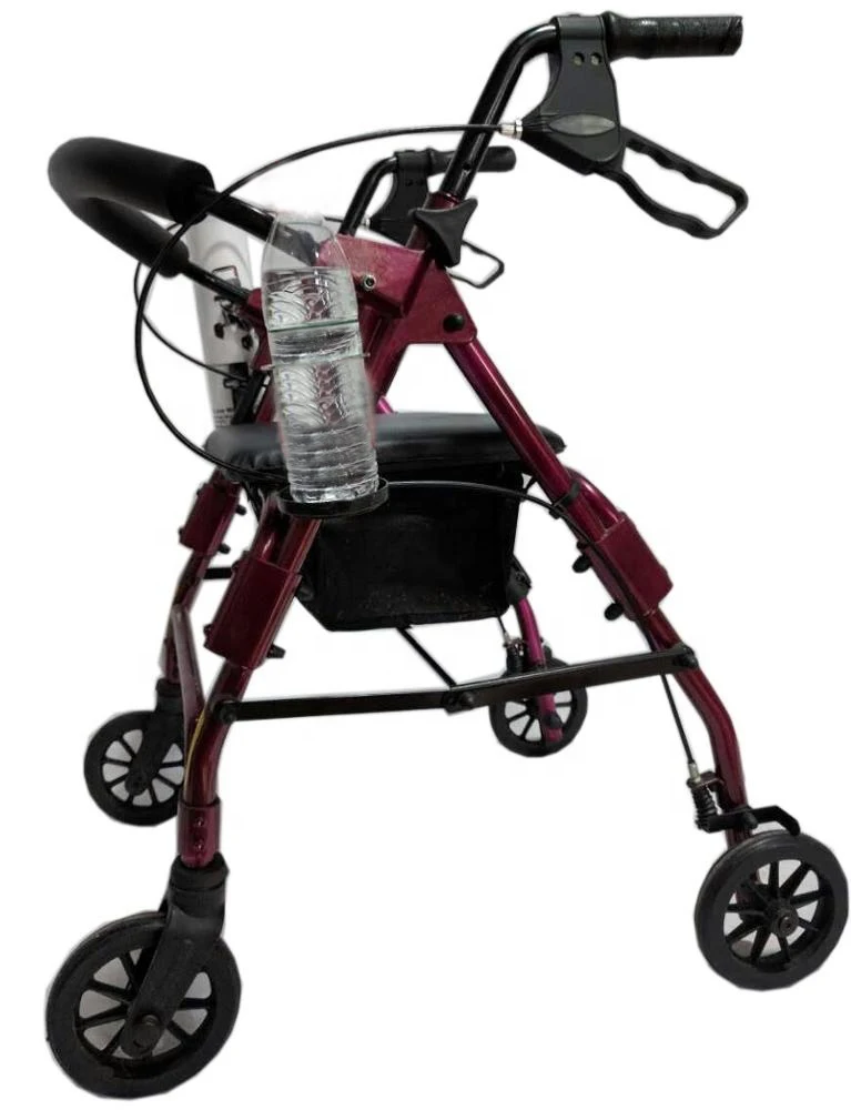 Manufacturer elderly people steel aluminum metal folding seats rollator walkers with four wheels