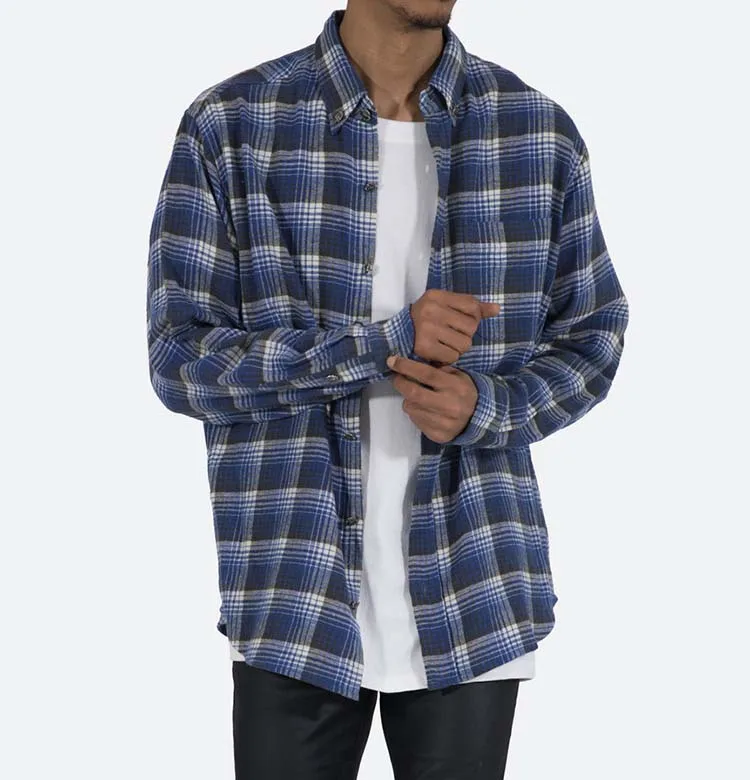 Shirt factory custom 100% cotton long sleeve wholesale plaid flannel shirt men