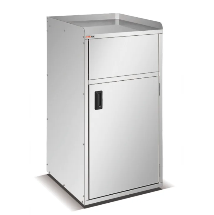 Hotel Restaurant used stainless steel dustbin metal trash can cabinet for sale Fast Food Waste Trash Bin Cabinet Supplier