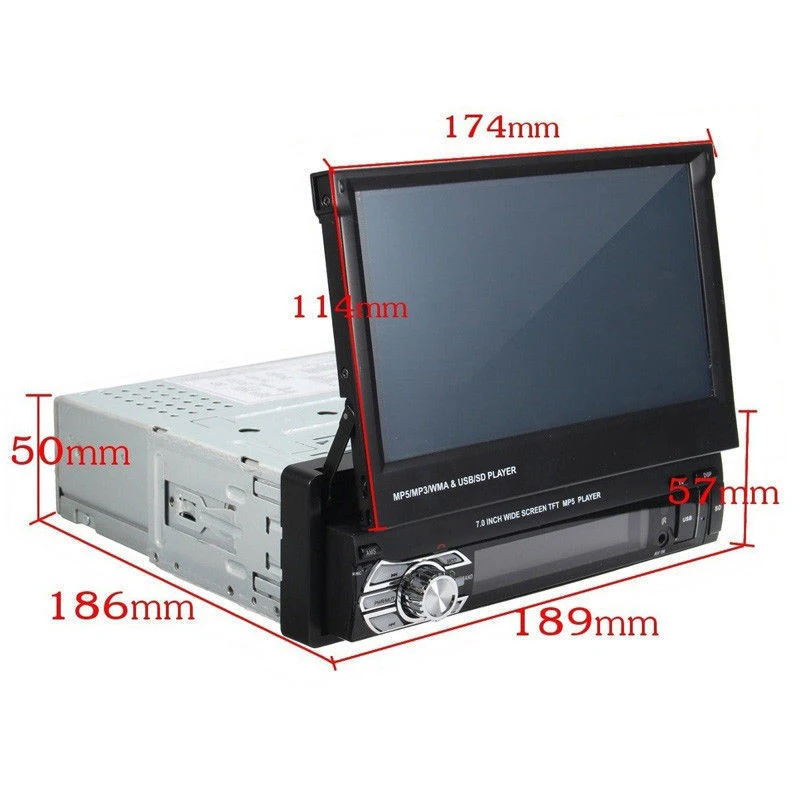 7 inch Retractable Car Stereo Audio Car Radio BT MP5 Player 1Din In-dash SD/USB/AUX/FM Autoradio