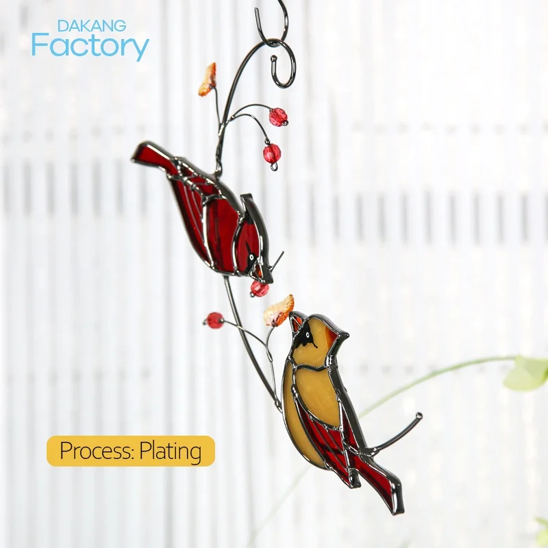 Stained Glass Birds Window Hangings Pair of Cardinal Suncatcher Ornament Handmade Tiffany Style Glass Crafts Suncatcher pendants
