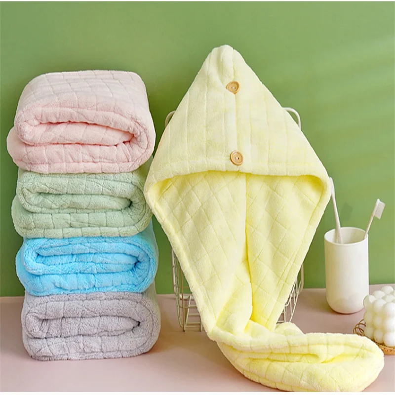 Absorbent Double-Layer Thickened Washcloth,Quick Coral Velvet Thickening Dry Hair Cap,For Women Dry Wrap Microfiber Hair Towel
