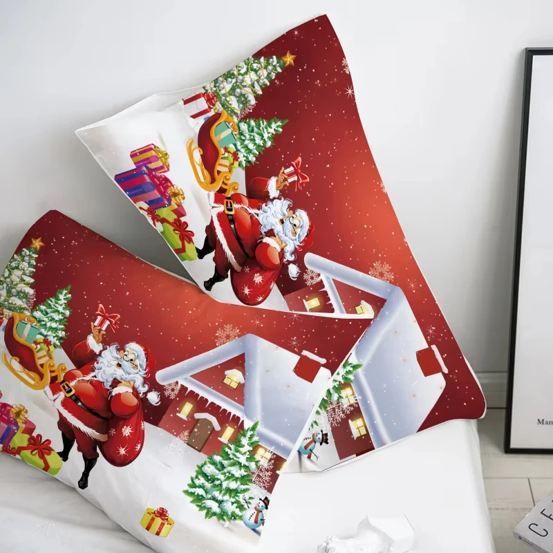 3D HD Custom Pillow Case Pillowcase 50x70 50x75 50x80 Decorative Cartoon Pillow Cover Christmas Santa Claus Red Bedding