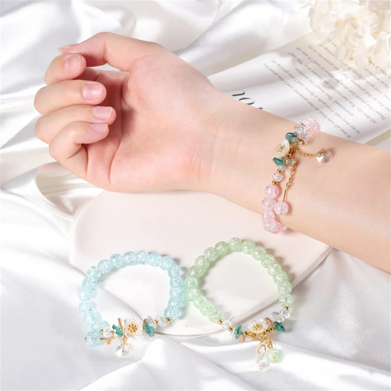 Rinhoo Shell Flower Daisy Bracelet Bohemian Colorful Crystal Beads Elastic Rope Bracelets for Women Fashion Jewelry Pulseira