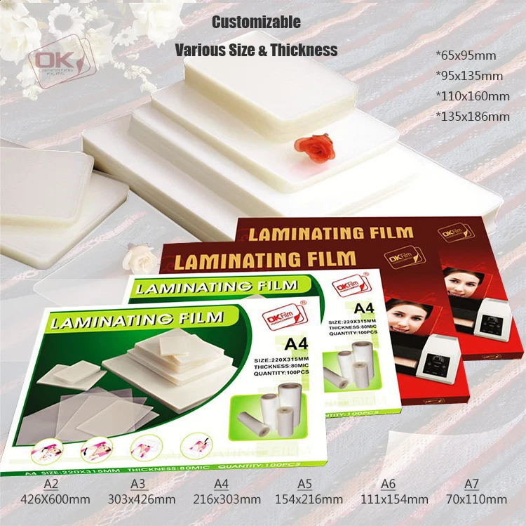 Guangzhou Manufacturer Hot Laminating A4 Film Adhesive Glossy & Matte A5 75mic PET Thermal Lamination Film