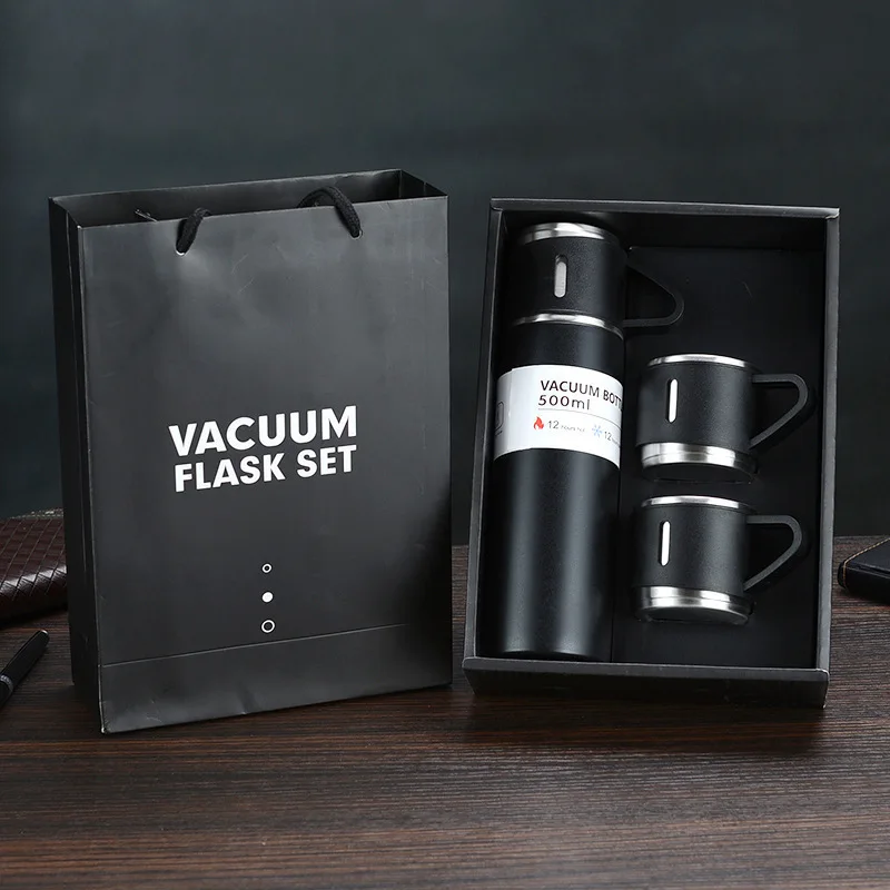Wholesale Hot Thermos Vaccum Flask Stainless Steel Water Bottles Vacuum Flask Gift Set With 3 Steel Cups