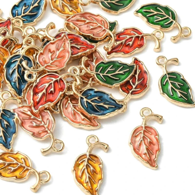 Enamel Leaf Charms Gold Plated Tree Leaf Charms for Jewelry Making Necklace Bracelet