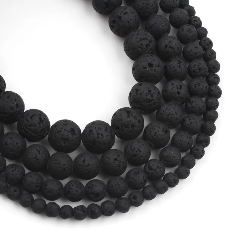 Wholesale Black Rubber Lava Stone Beads 4/6/8/10MM Volcanic Rock Round Loose Beads for Jewelry Making