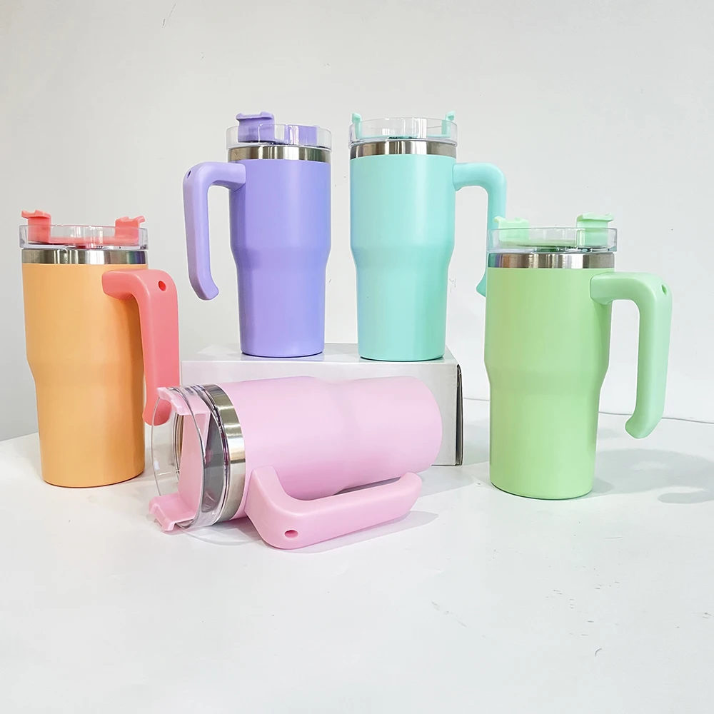 USA warehouse vacuum insulated candy macaron colored blank sublimation 20 oz Insulated Coffee Mug Tumbler with Handle