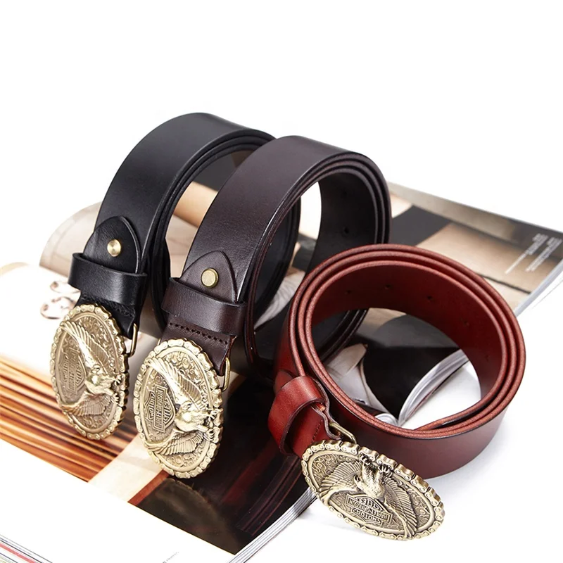 Italian Leather Man Waist Belt with Eagle Buckle