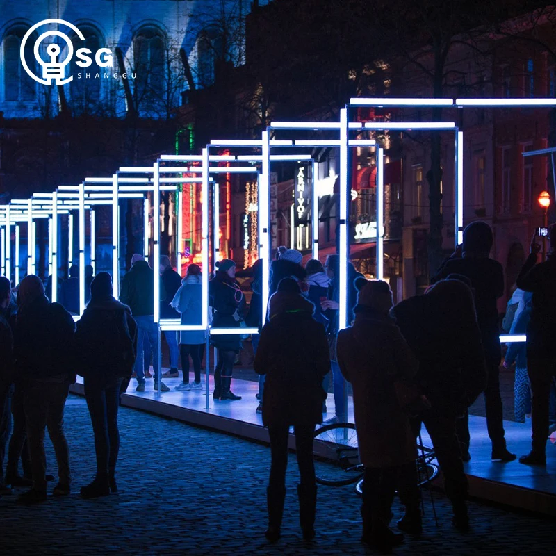 SG New Courtyard Square Door Shape Led Outdoor Decorative Floor Lamp 2D Time Tunnel RGB Motif Lights