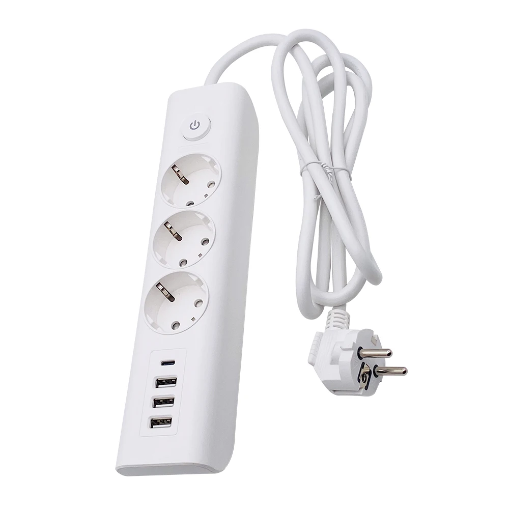Universal 3 AC Outlets  Electrical Extension Socket EU Power Strips Cover With 1 Type-c And 3 USB Ports