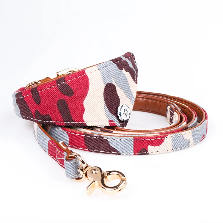 Wholesale Personalized Plaid PU Leather Bandana Dog Collar With Detachable Bowknot