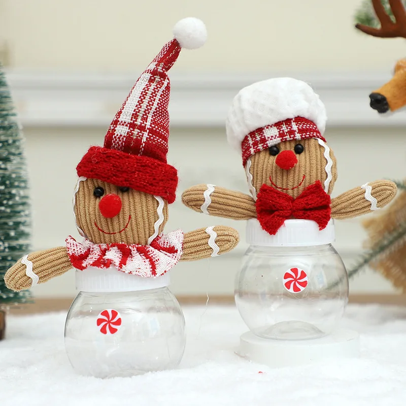 Christmas Candy Jar Plastic Transparent Gift Storage Bottle Snowman Elk Festival Decoration Kid Gift Packaging For New Year