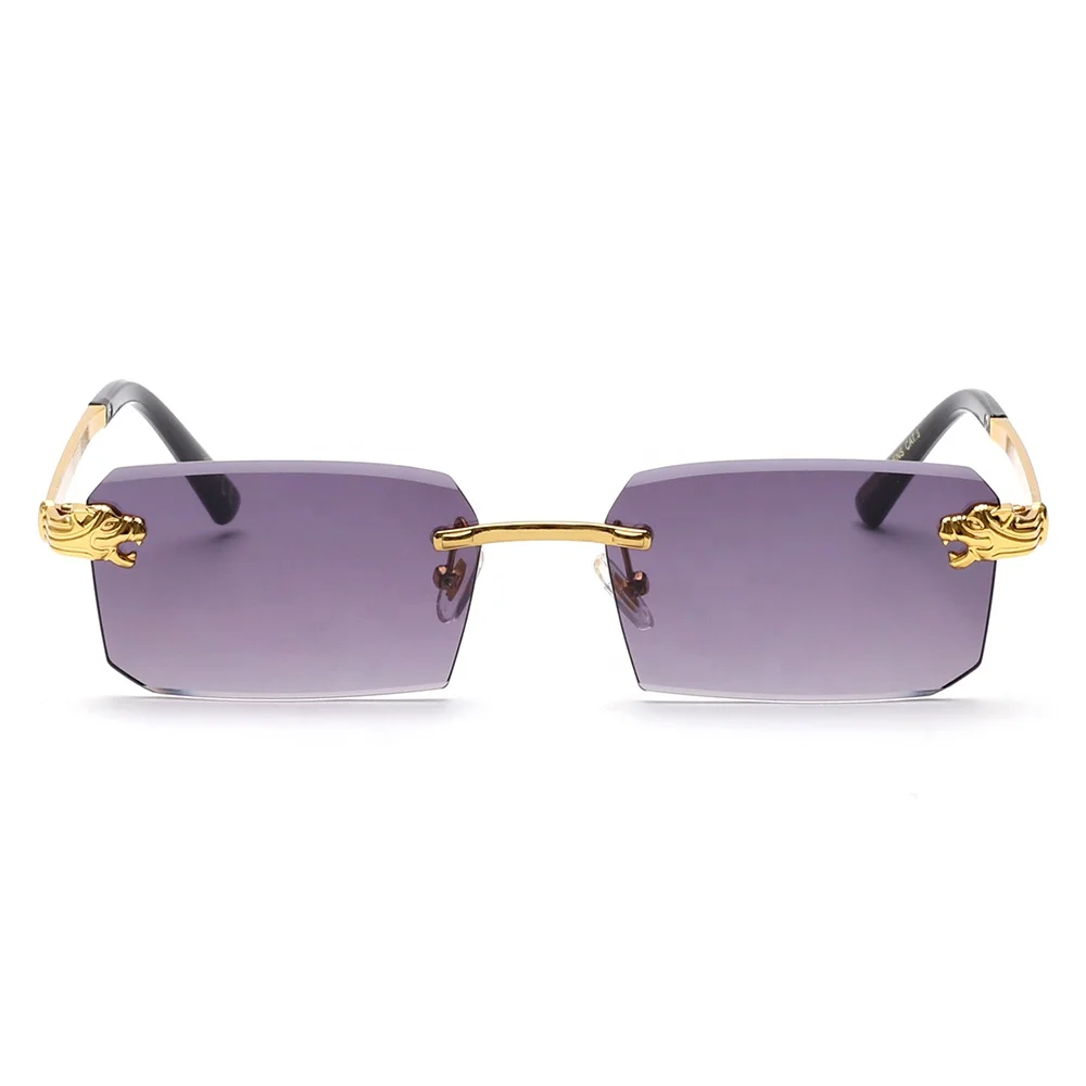 2024 Cheap Eyewear Stylish Rimless Cut Edge Panther Head Vintage Gold Metal Leopard Head Leg UV400 Protection Sunglasses Women