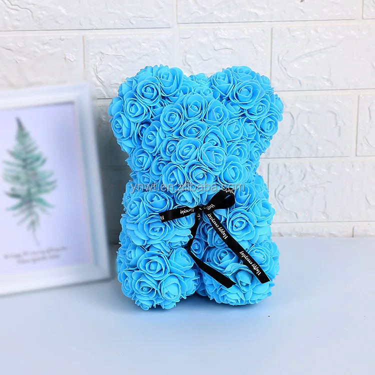 Artificial Flower Teddy Rose Bear For Anniversary Birthday Mother Girl 30CM colorful rose bear Decorative Flowers
