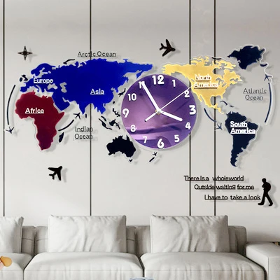Newart coloured luminous acrylic world map wall clock