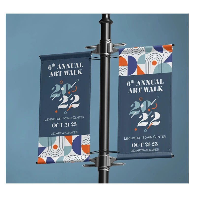 Custom Vinyl Banner Street Light Pole Banners 18 oz Double-sided Pole Banners with Bracket Set for Holiday Promotion Campaign
