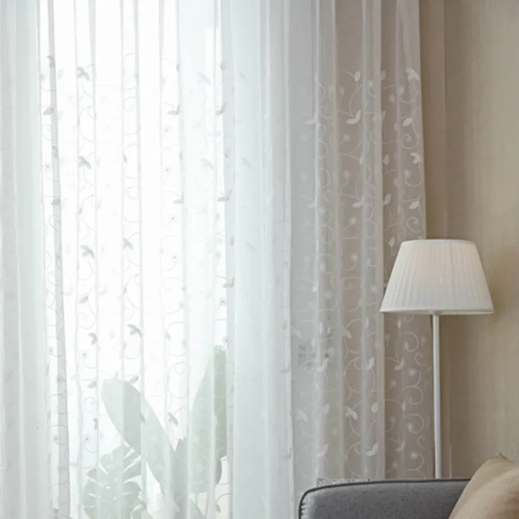 Luxury Embroidered Alex Vines Flower Tulle Organza Sheer Curtain Custom Window Sheer Curtains