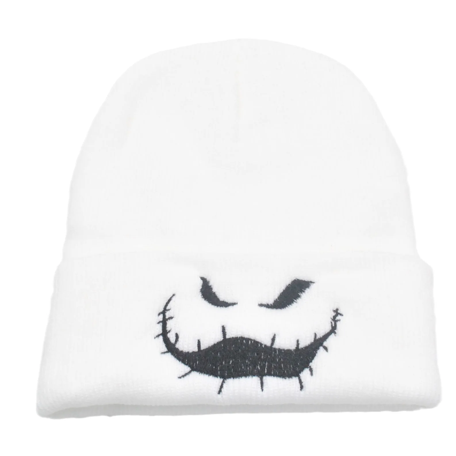 Pom Pom High Cotton Printed Christmas Night Fright Knitted Woolen Hats Oogie Boogie Halloween Ghost Face Winter Green Beanies