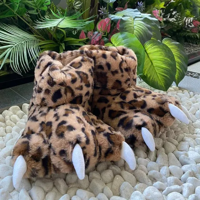 Custom cute soft fluffy fur Furry  funny claw paw tiger dinosaur black bear slippers costume footwear cotton slippers