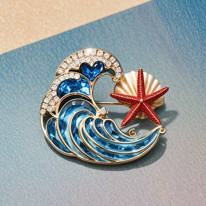 XILIANGFEIZI Japan / South Korea Fashion Creative Blue Wave Shell Starfish Brooch Seaside Tourist Souvenirs