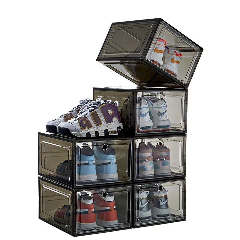 Wholesale Foldable Transparent Plastic Sneaker Storage Boxes Rectangle Acrylic Drawer Type Magnetic Clear Shoe Organizer Door