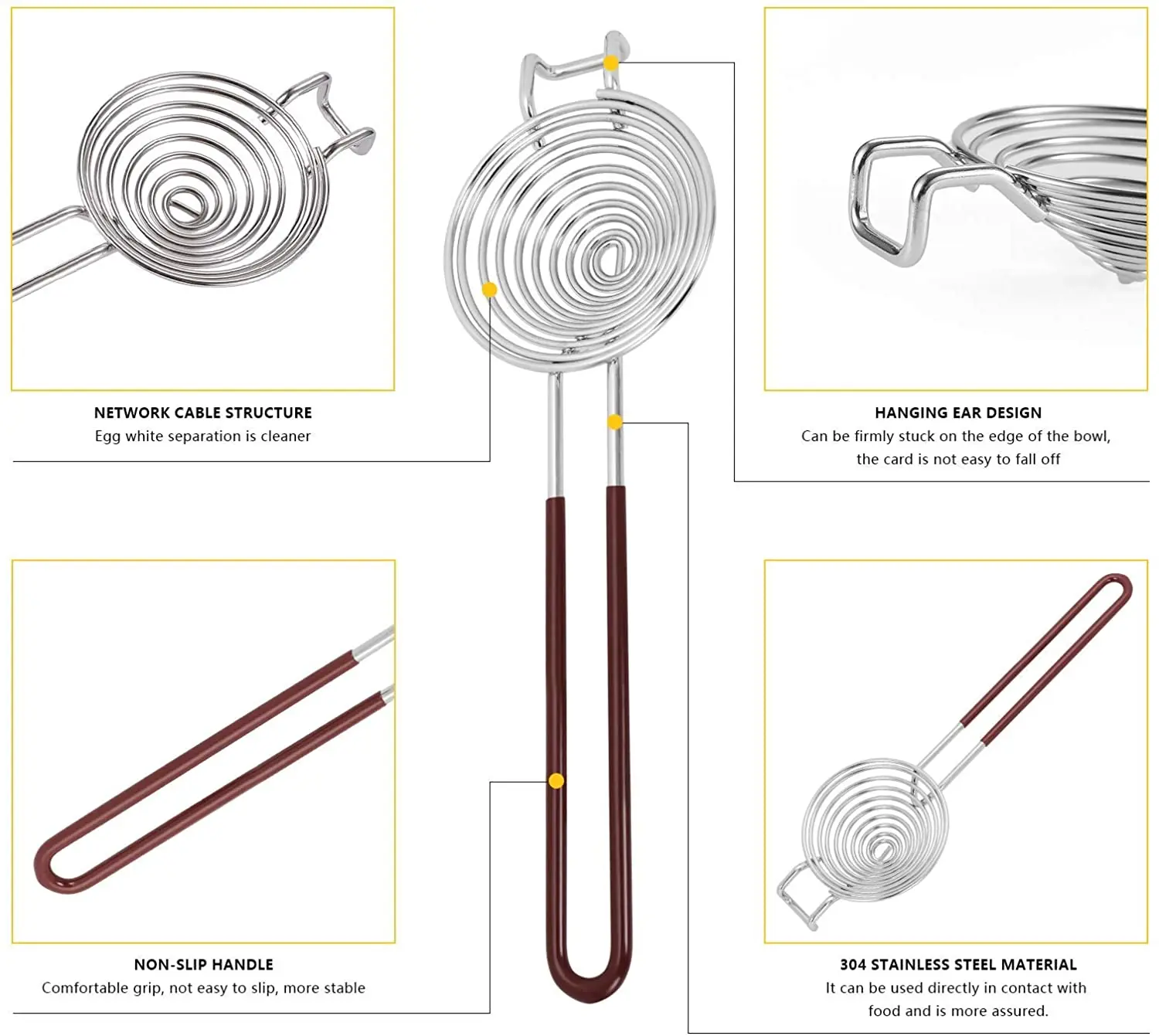 Egg Separator Egg Yolk White Separator Stainless Steel Sifting Filter Egg Divider Kitchen Tool for cooking bake