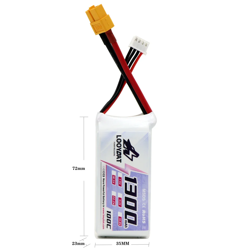 LOOYBAT 2S 7.4V 6S 22.2V 1300mAh 120C Max Discharge Graphene LCO Lithium Battery For RC FPV Racing Drone RC Lipo Battery Pack