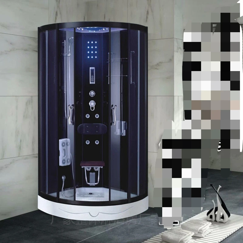 Steam bath shower room walk in shower enclosure black tempered glass material standing shower cubicle