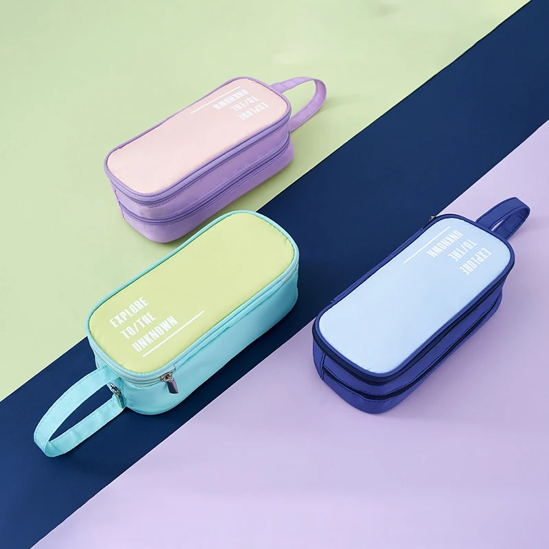 New Arrivals portable large-capacity pencil case Double-layer zipper student stationery storage bag multi-functional pencil bag