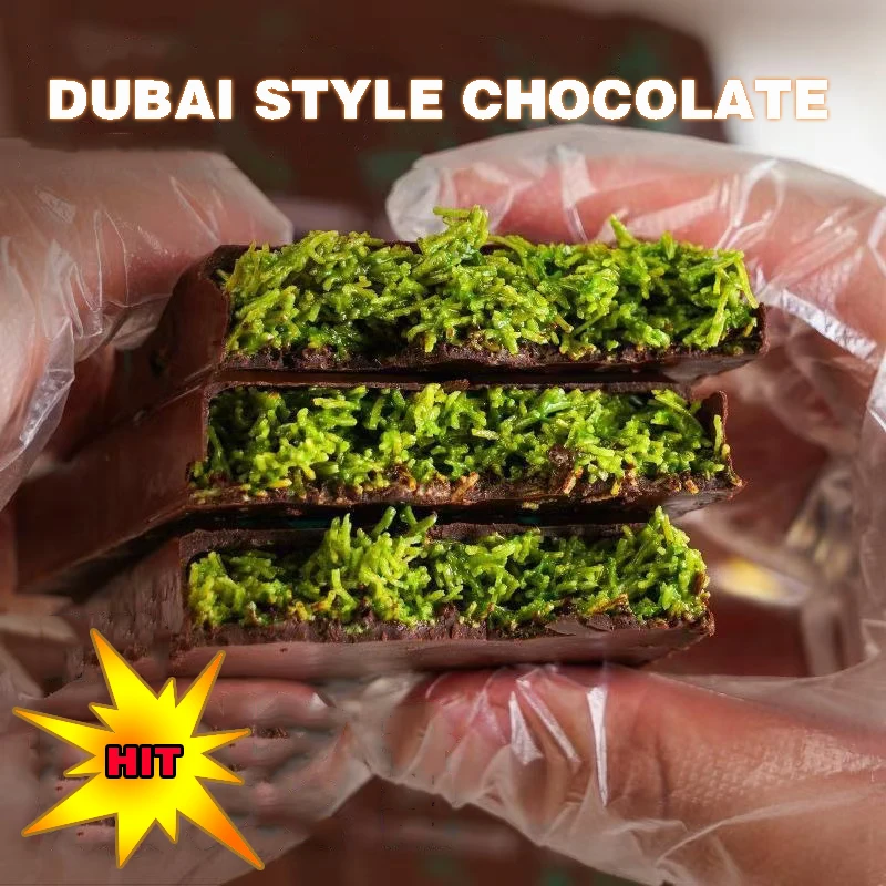 Wholesale High Quality Exotic Handmade Crisp Dubai Famous Pistachio Chocolate 100g bar Food Snacks OEM