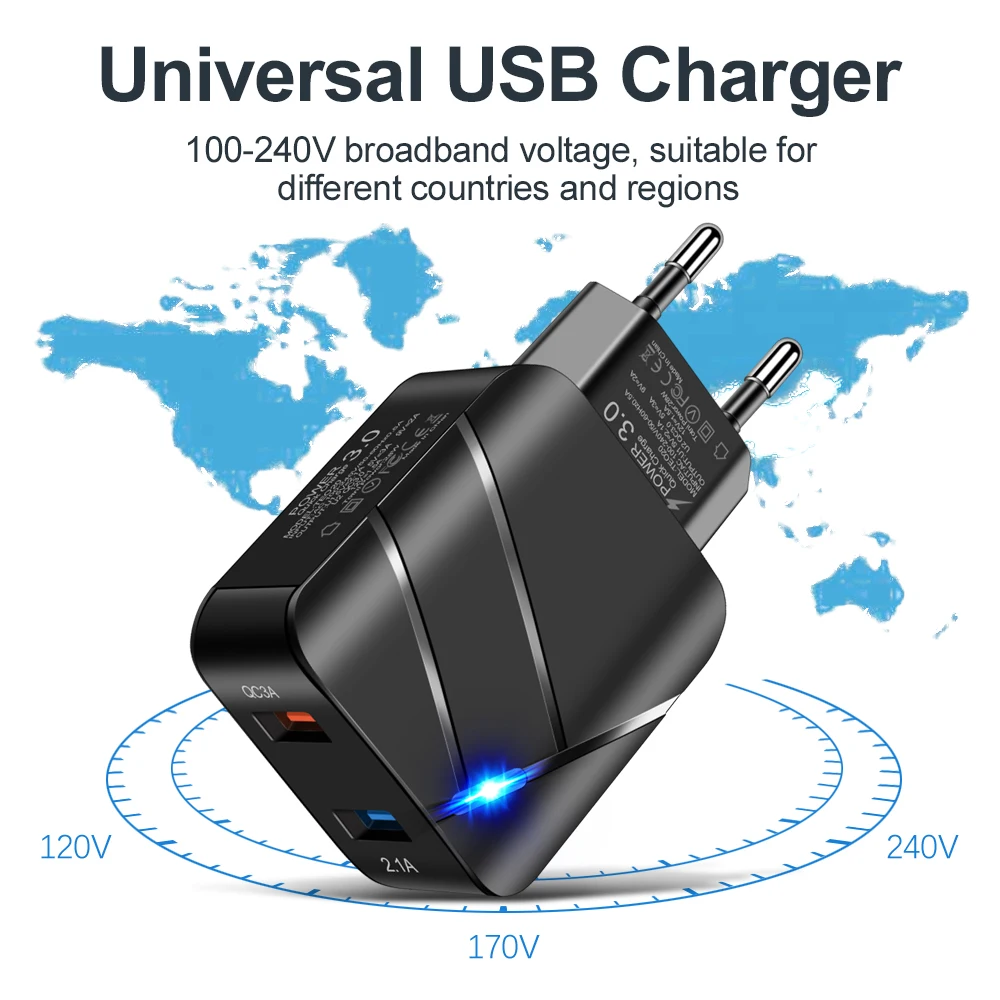 Manufacture Light Qc 3.0 Adapter 20w USB Charger EU/US Plugs Wall Charger