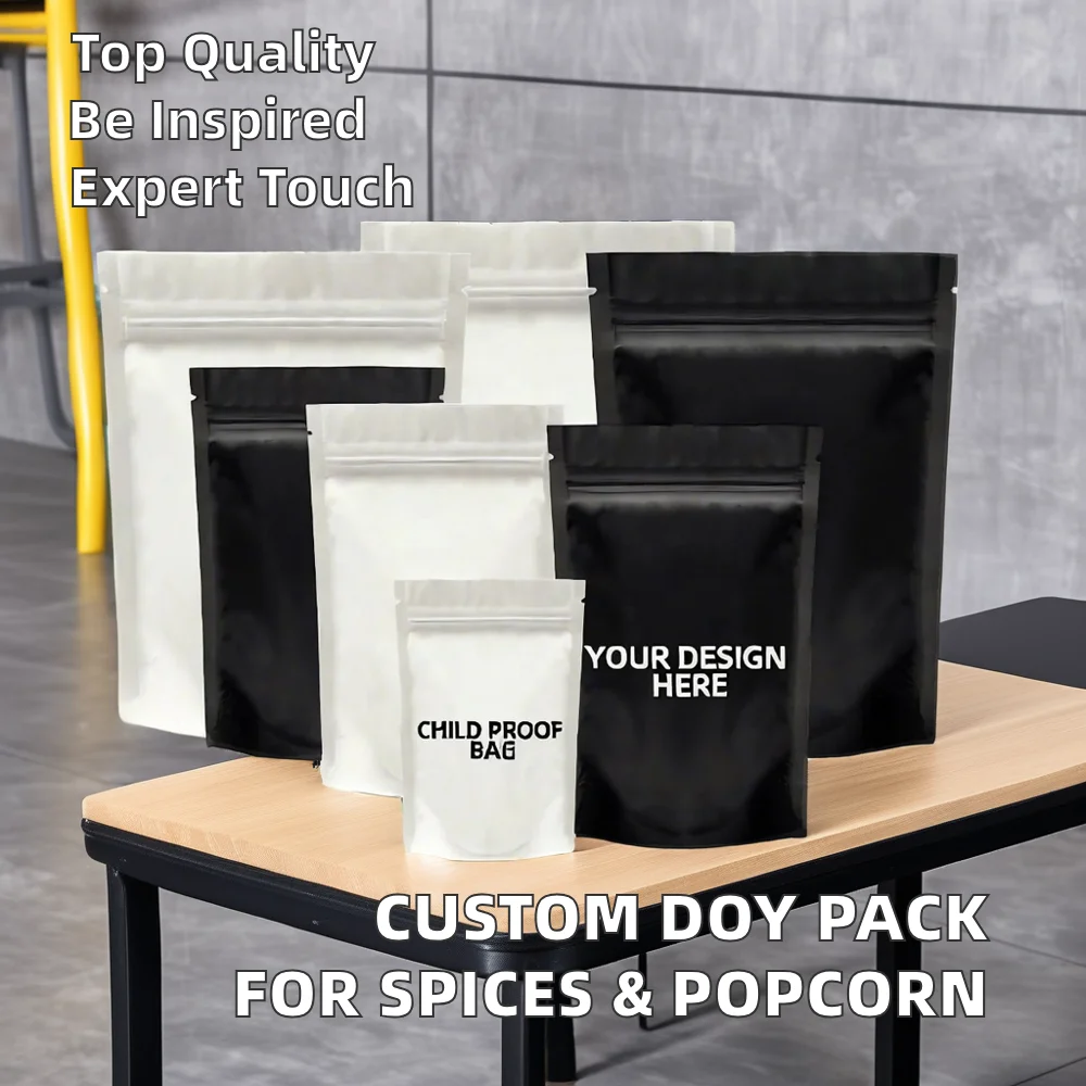 Custom Logo Printed Doy Pack Bag Mylar Printed Packing Pouch for Food for Spices and Popcorn Packaging